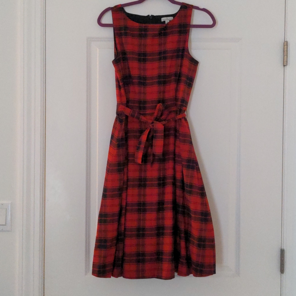 L.L. Bean Red and Black Plaid Midi Dress
